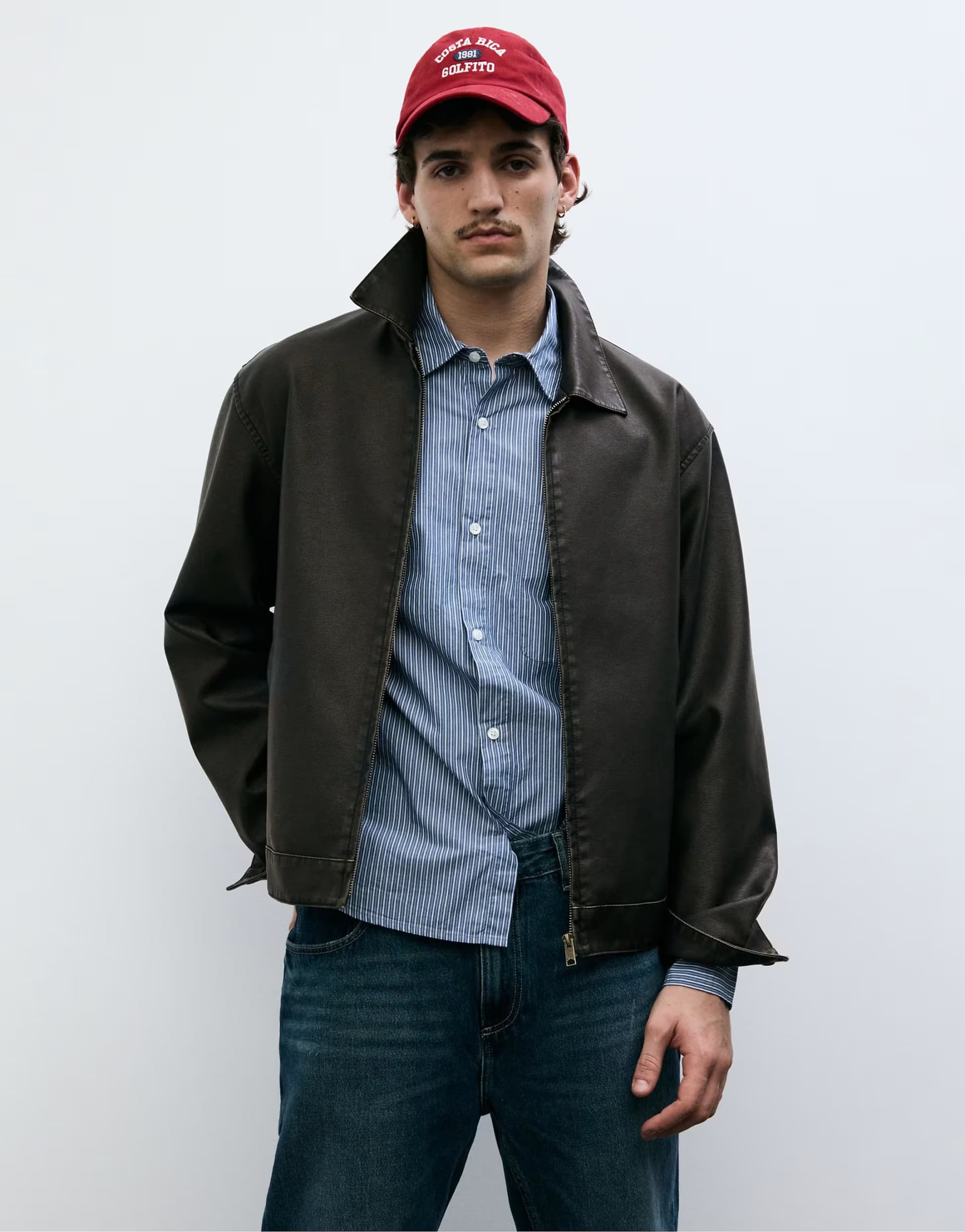 ASOS Pull&Bear Washed faux leather jacket in dark grey