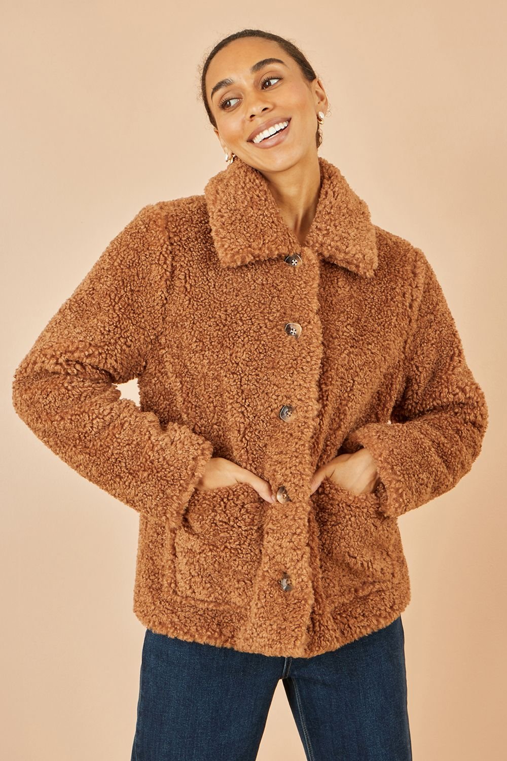 Yumi Yumi Women's Brown Short Teddy Bear Jacket - 2