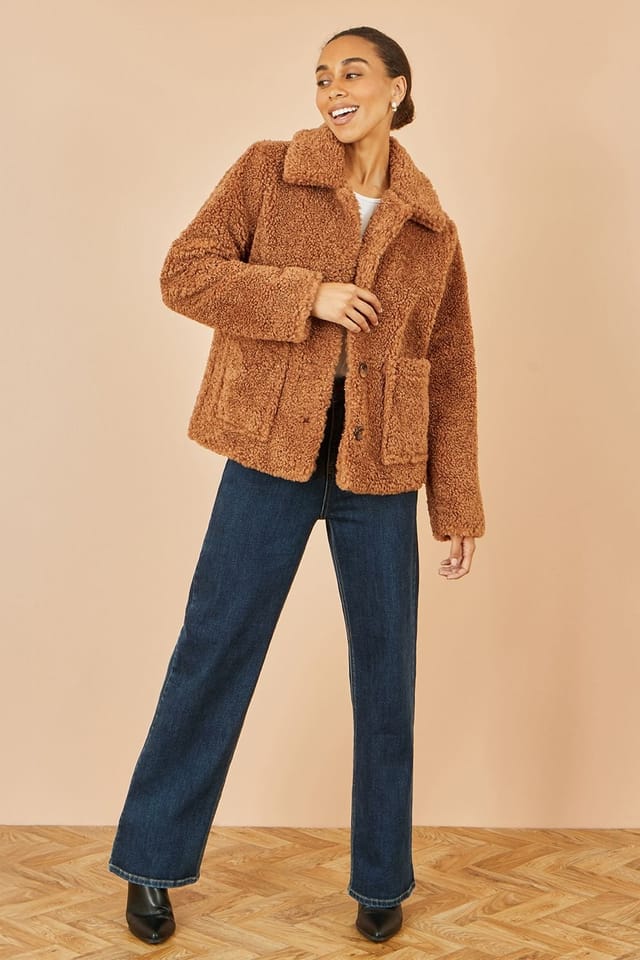 Yumi Yumi Women's Brown Short Teddy Bear Jacket - 3