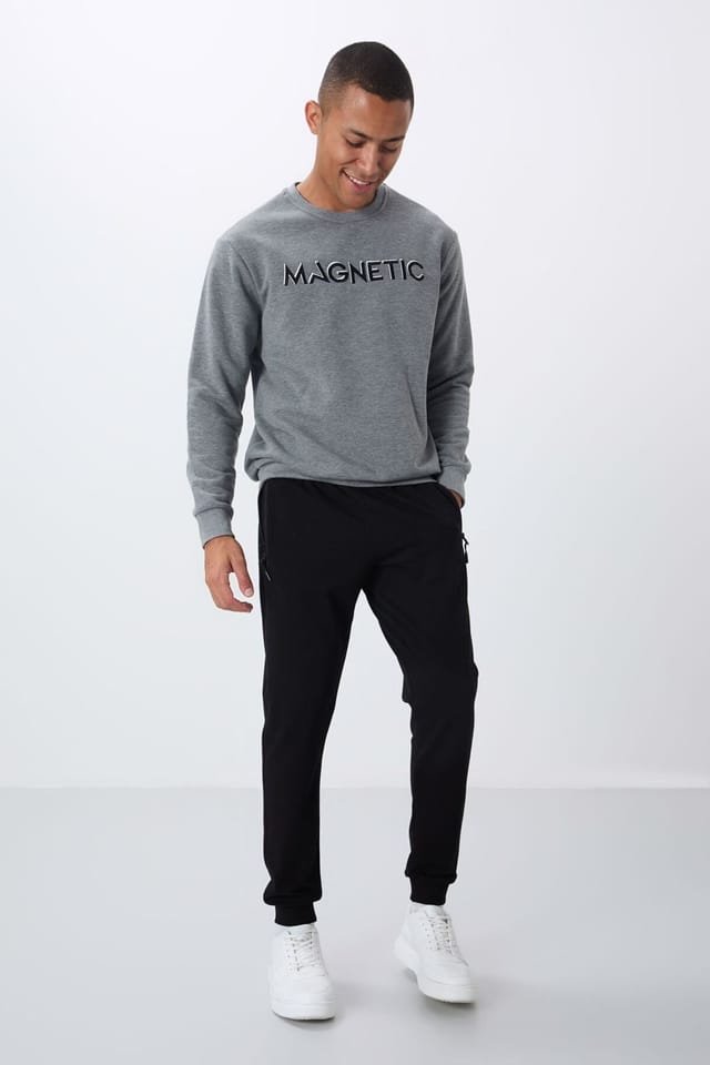 Tommy Life Tommy Life Men's Printed Crew Neck Sweatshirt in Mid Grey - 2