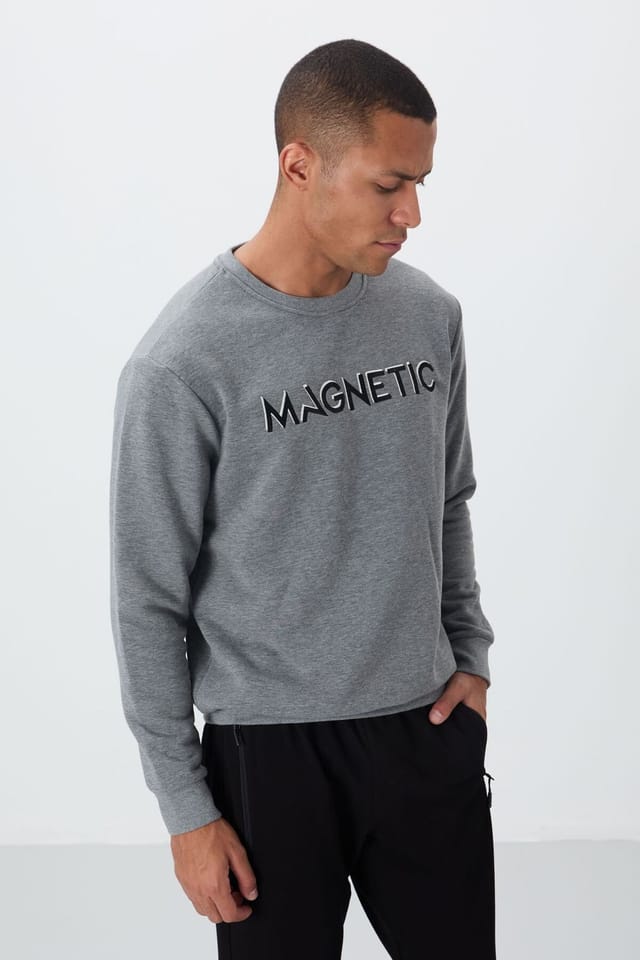 Tommy Life Tommy Life Men's Printed Crew Neck Sweatshirt in Mid Grey - 3