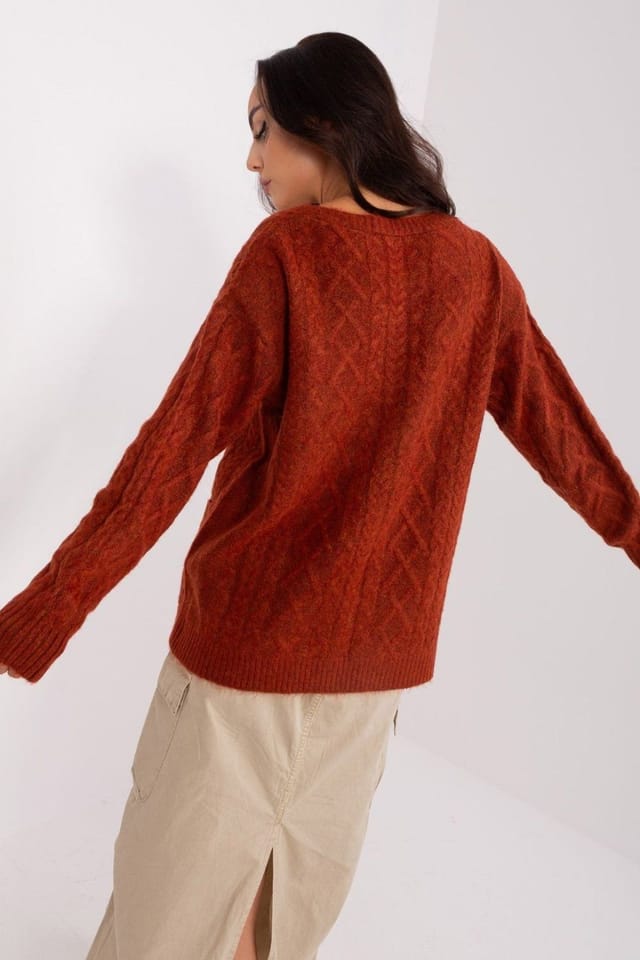 Love Lace Love Lace Women's Variegated Texture V Neck Cardigan with Buttons in Burnt Orange - 3
