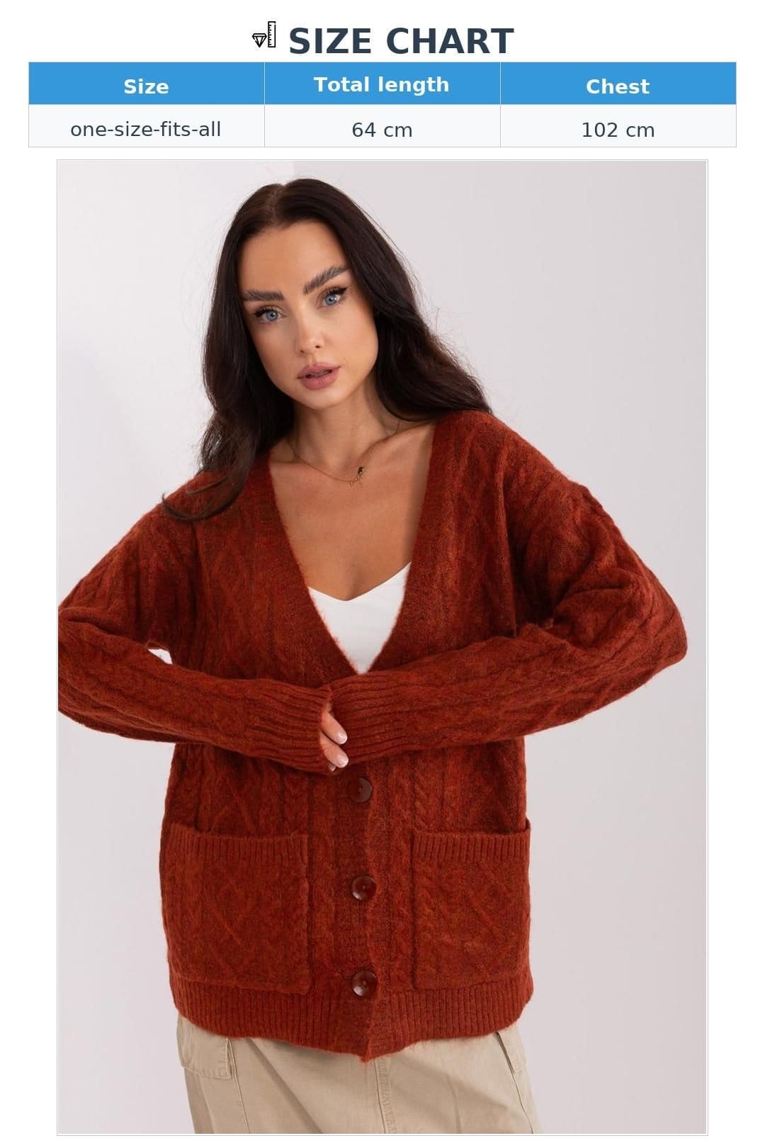 Love Lace Love Lace Women's Variegated Texture V Neck Cardigan with Buttons in Burnt Orange - 4