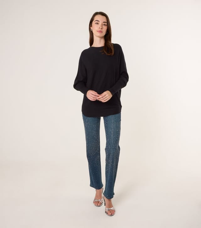 Blue Vanilla Women's Black Embellished Cut Out Back Batwing Jumper Blue Vanilla New Look - 3