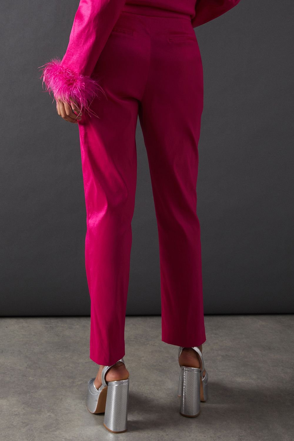 Warehouse Warehouse Women's Premium Taffeta Straight Leg Trouser in Hot Pink - 3