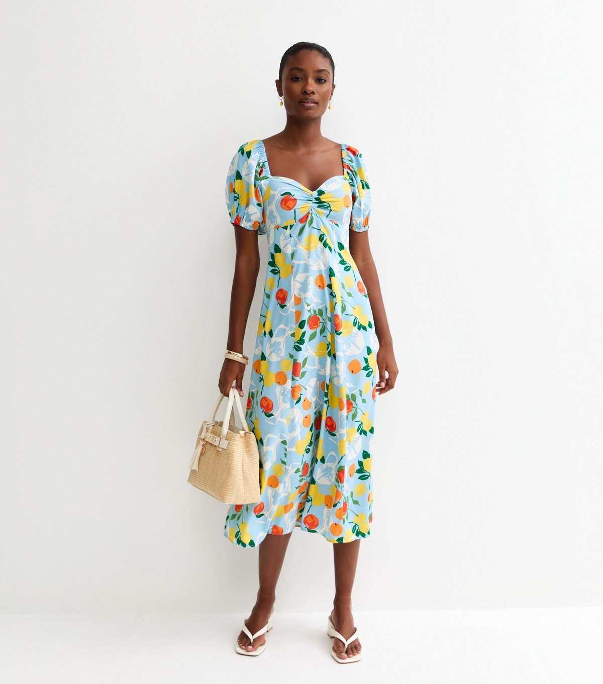 New Look Women's Light Blue Crepe Fruit Print Midi Dress New Look - 2