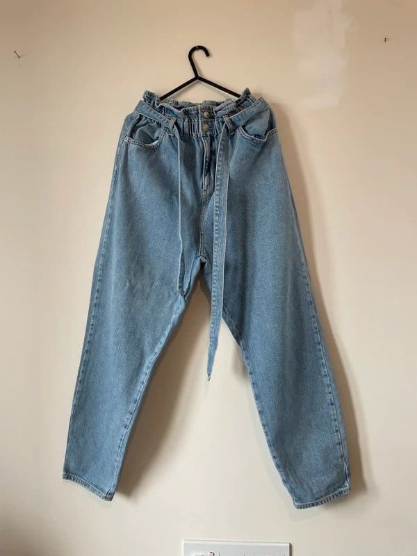 New Look Light Blue Paperbag Waist Jeans UK 12