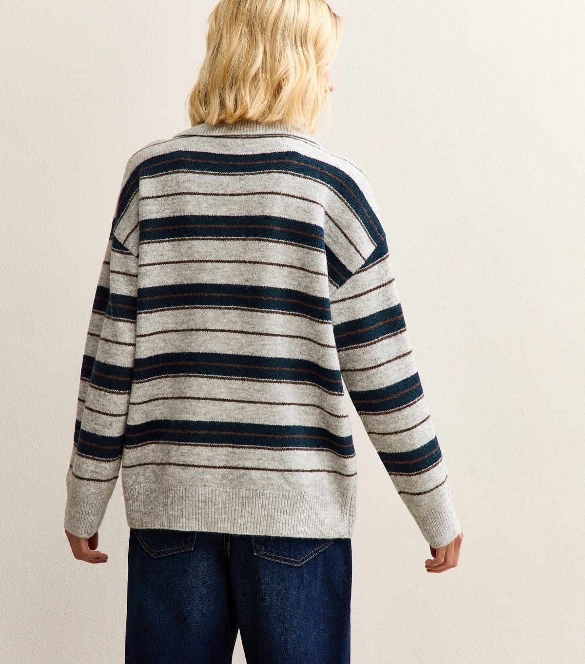 New Look Women's Grey Striped Knit Polo Jumper New Look - 4