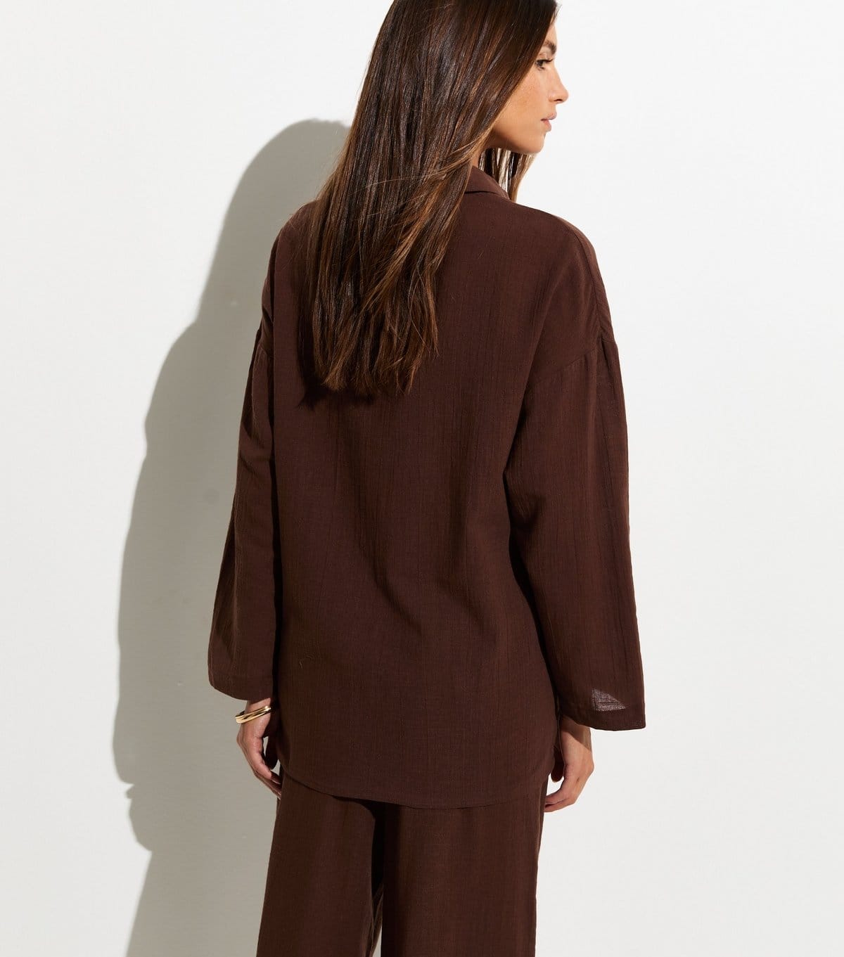 New Look Women's Dark Brown Cotton Slub Beach Shirt New Look - 4