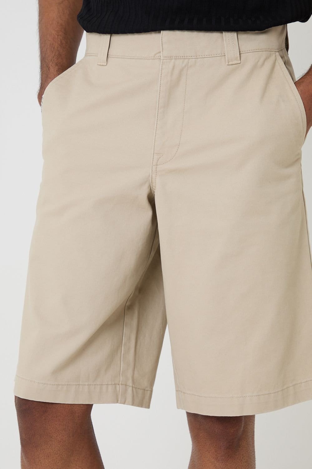 Threadbare Threadbare Men's Baggy Fit Cotton Chino Shorts in Stone - 4
