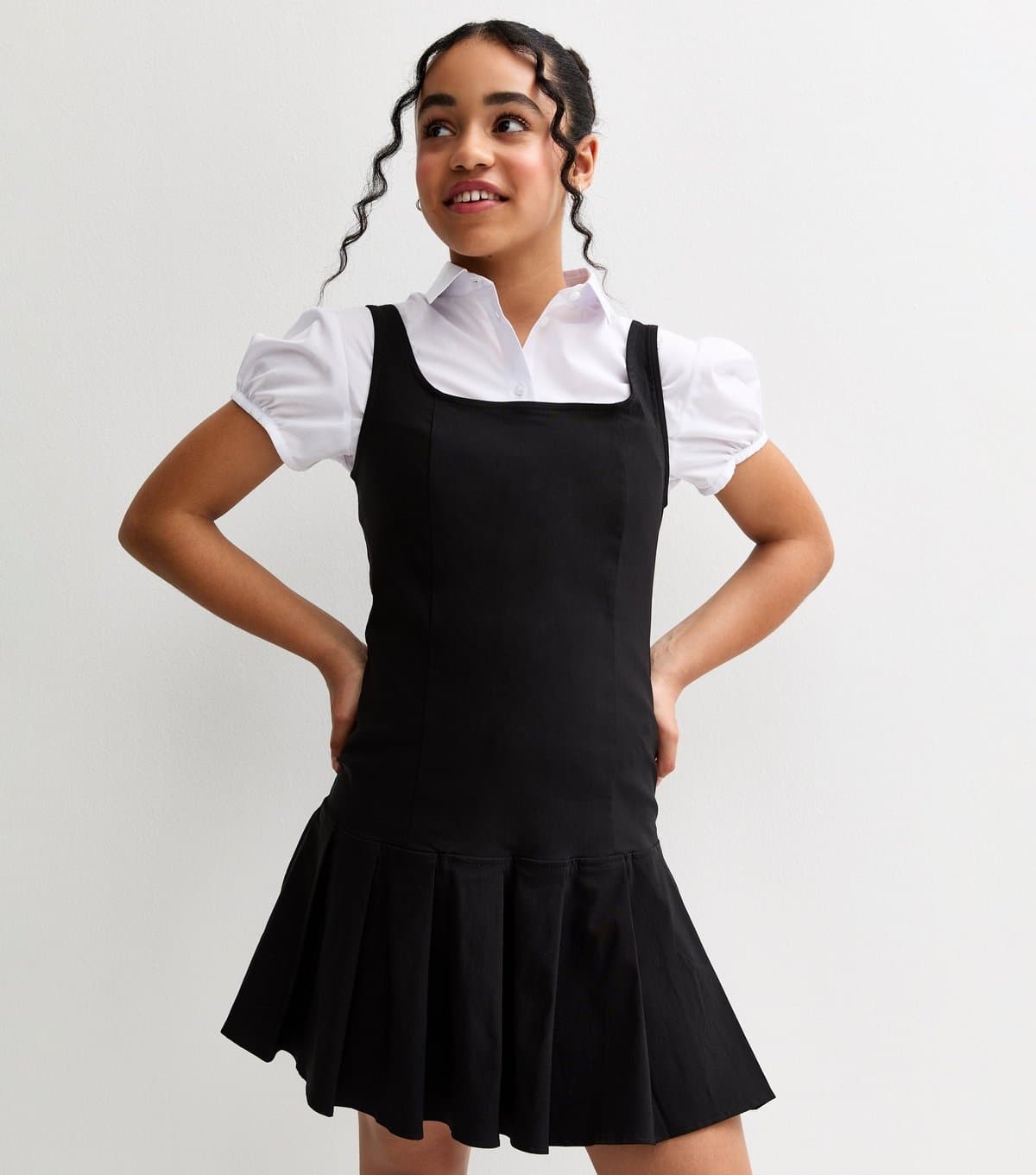 New Look Girls' Black Pleated Dropped Skirt School Dress New Look