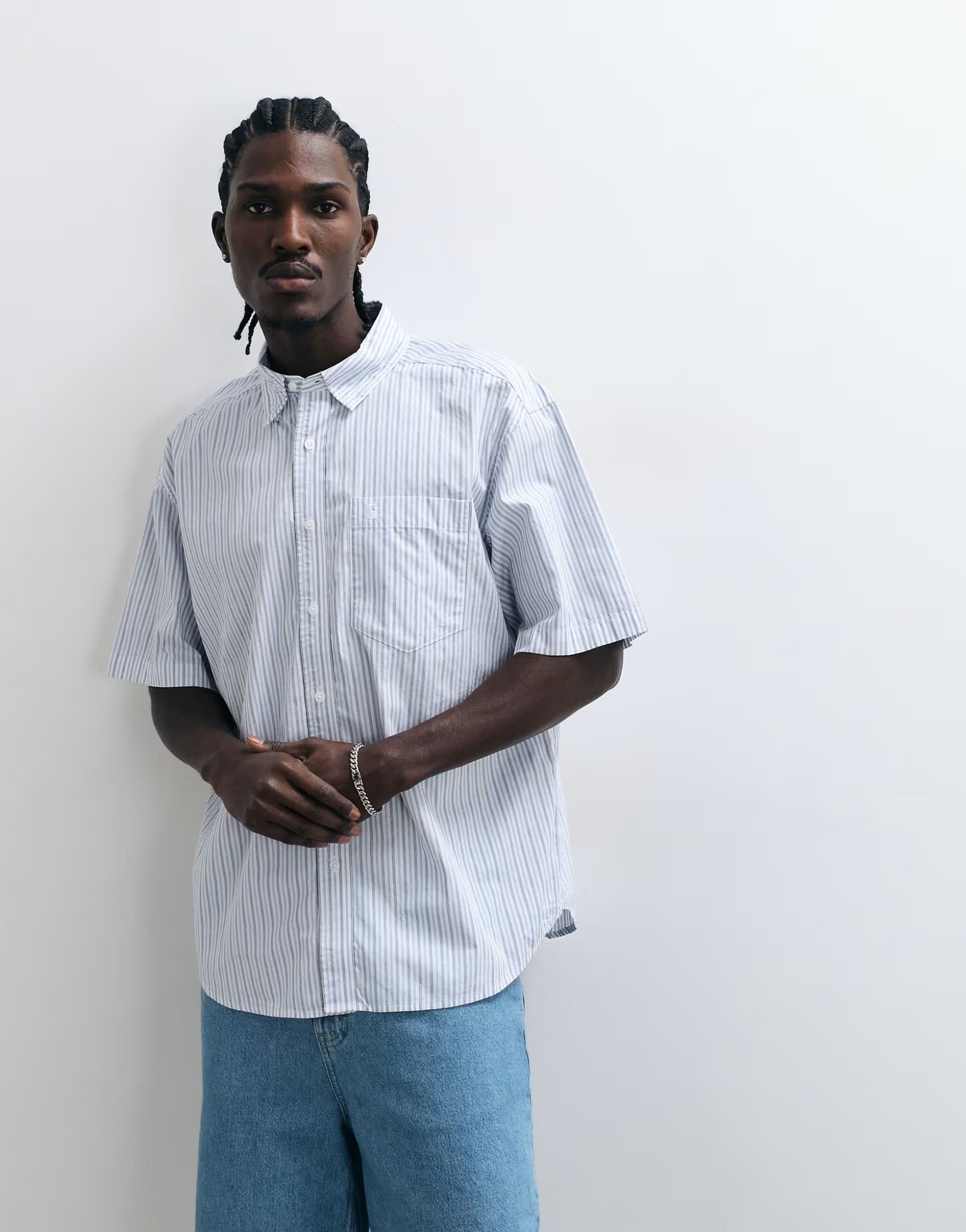 ASOS Carhartt WIP keene short sleeve stripe shirt in white