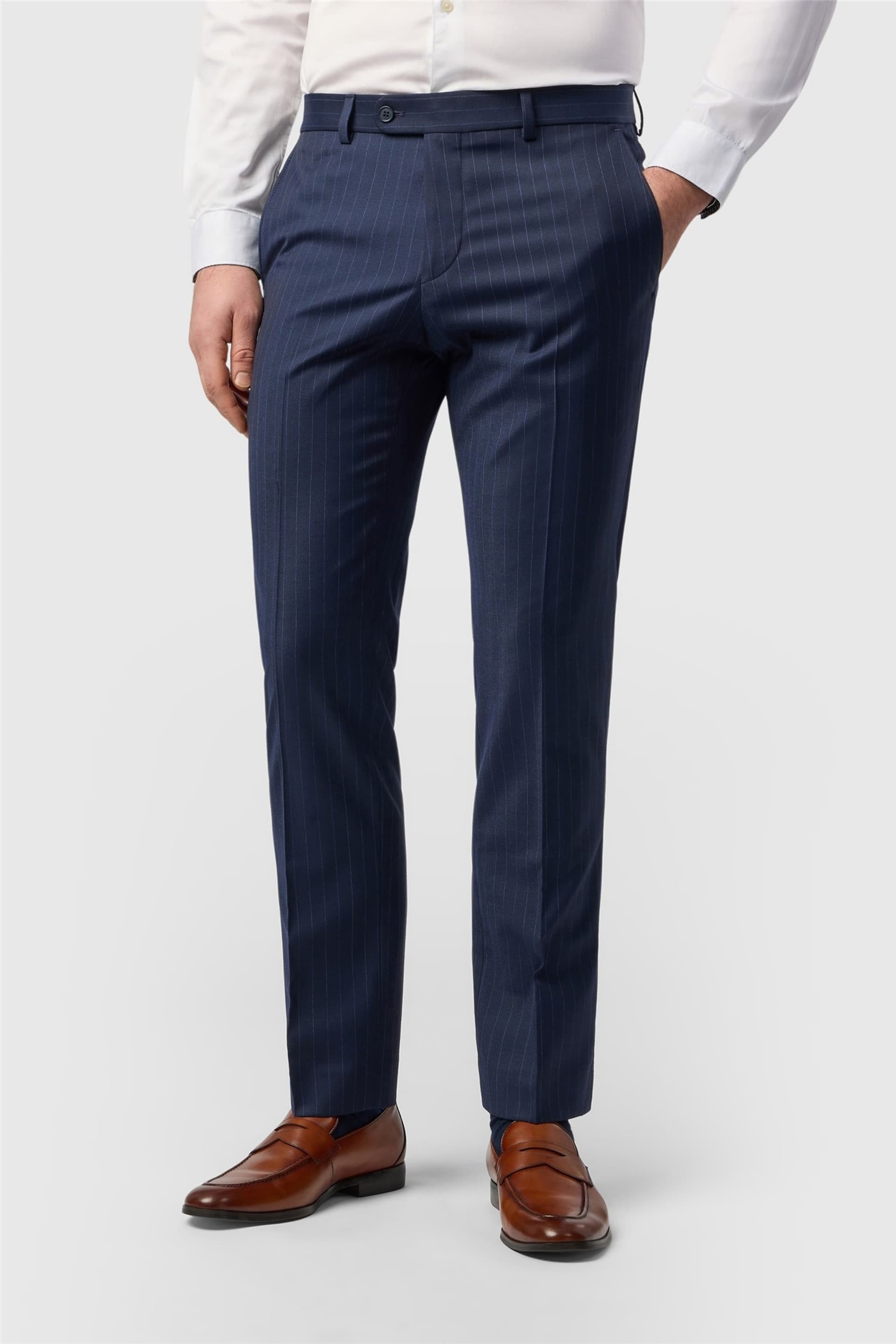 Ted Baker Ted Baker Men's Flat Fronted Striped Slim Fit Suit Trousers in Indigo