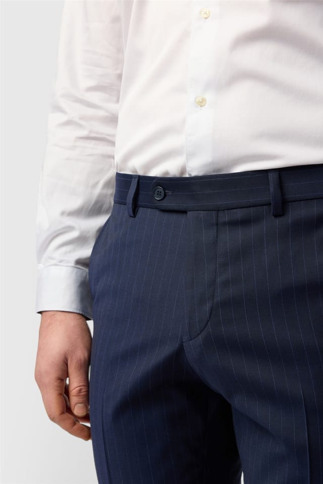 Ted Baker Ted Baker Men's Flat Fronted Striped Slim Fit Suit Trousers in Indigo - 3