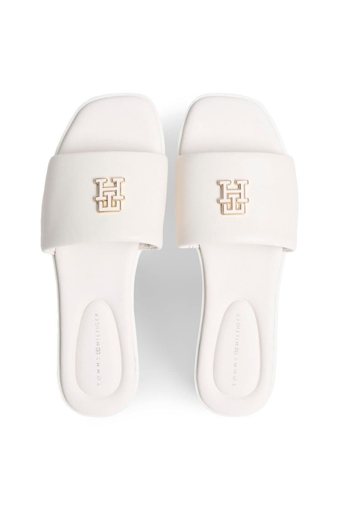 Tommy Hilfiger Tommy Hilfiger Cream Leather Mules with Logo Hardware