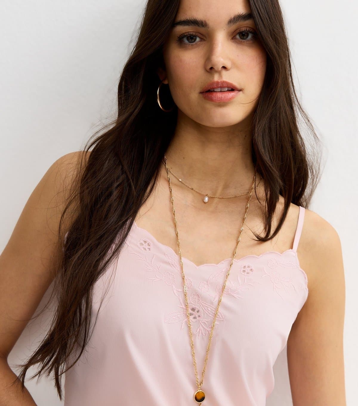 New Look Women's Pale Pink Embroidered Strappy Cami Top New Look