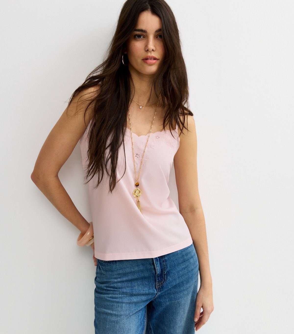 New Look Women's Pale Pink Embroidered Strappy Cami Top New Look - 2