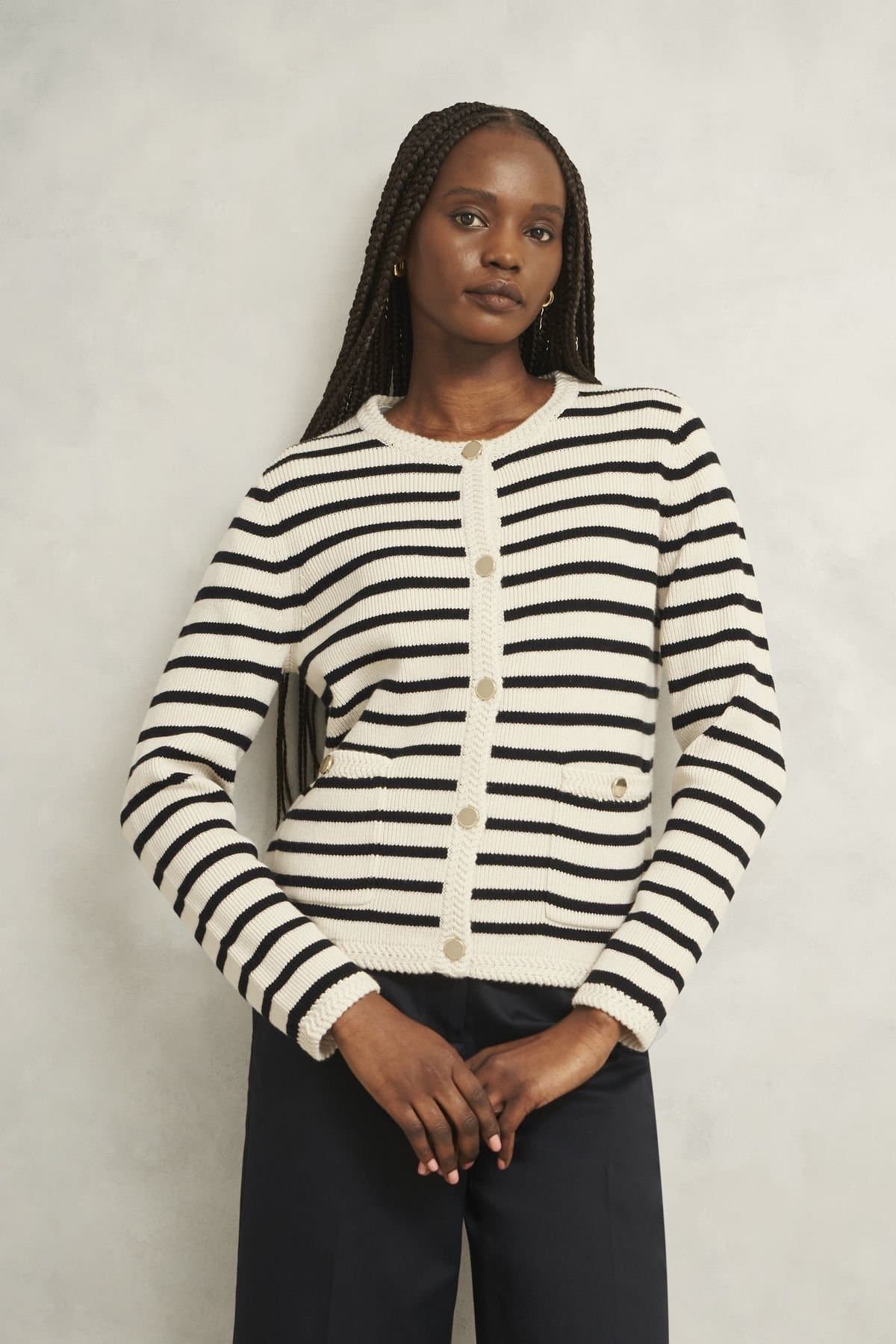 Hobbs London Hobbs London Cream Striped Knitted Jacket