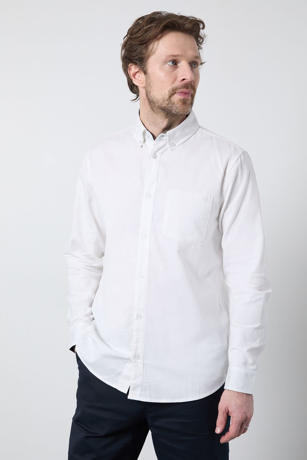Maine Maine Men's White Long Sleeve Linen Blend Shirt