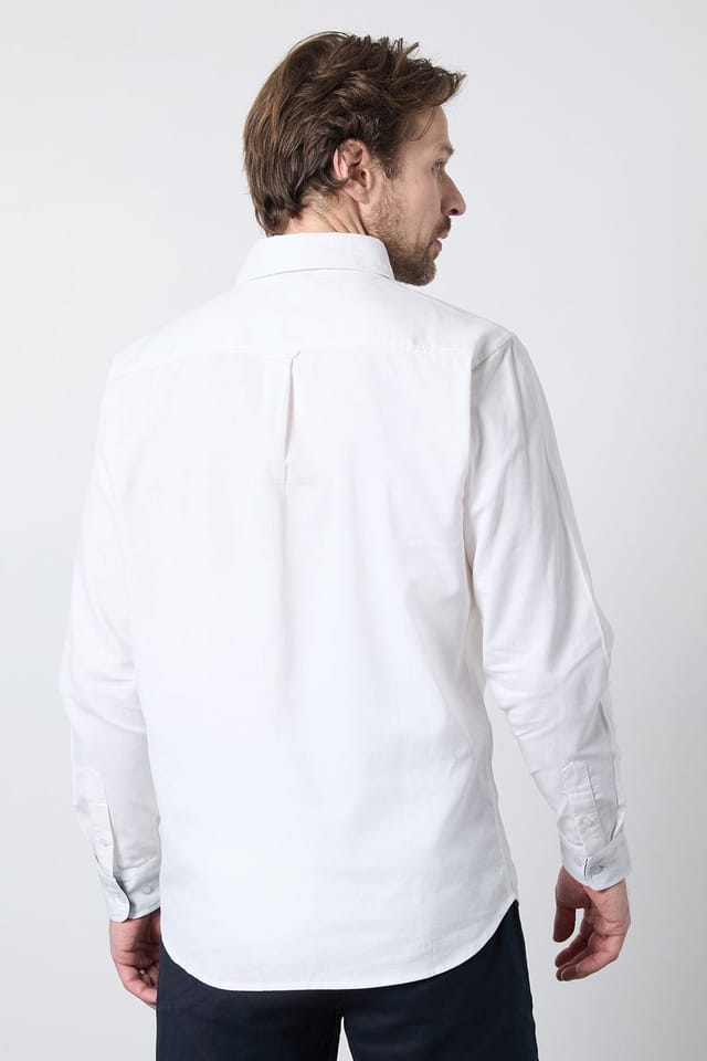 Maine Maine Men's White Long Sleeve Linen Blend Shirt - 3
