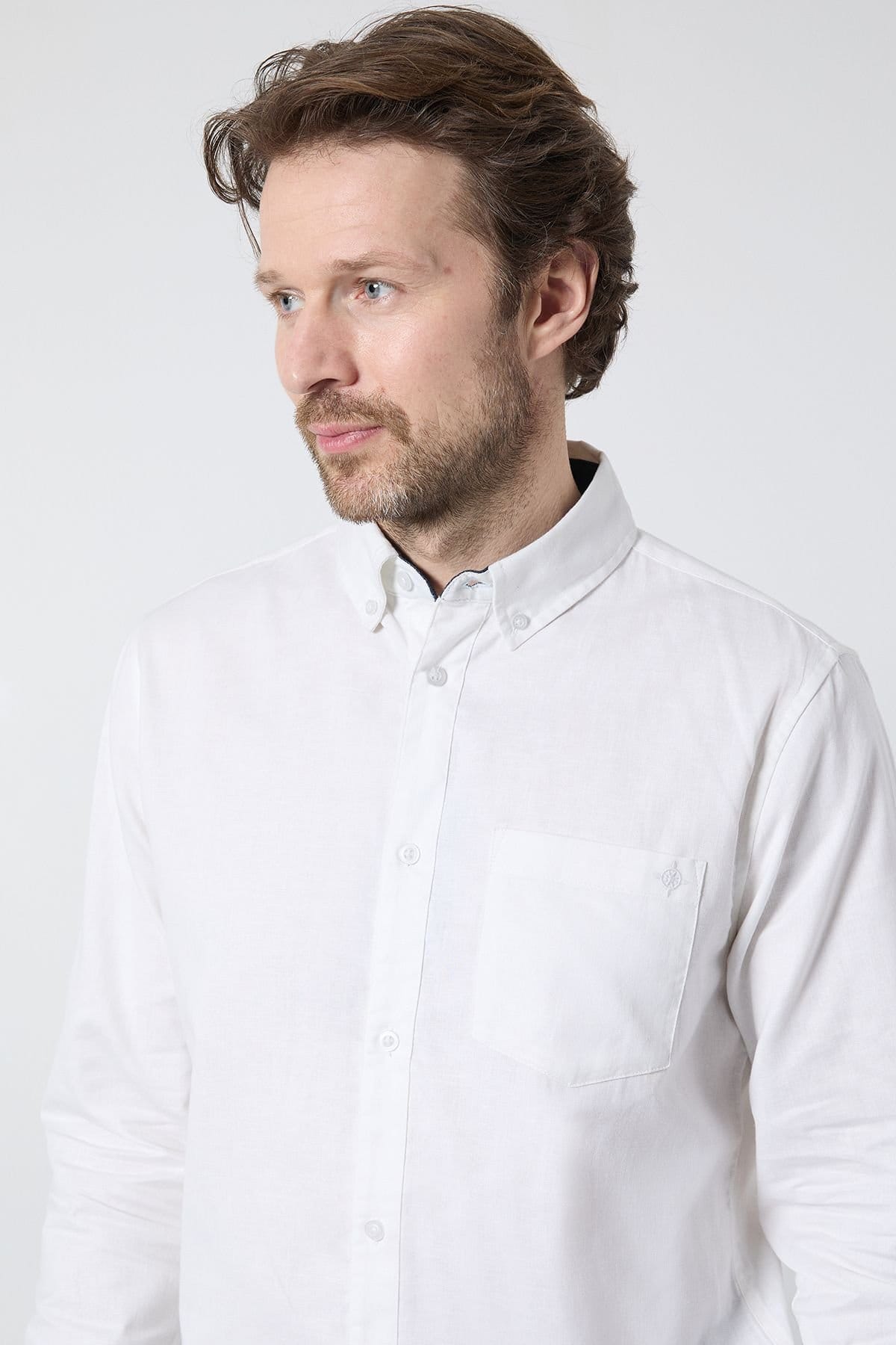 Maine Maine Men's White Long Sleeve Linen Blend Shirt - 4