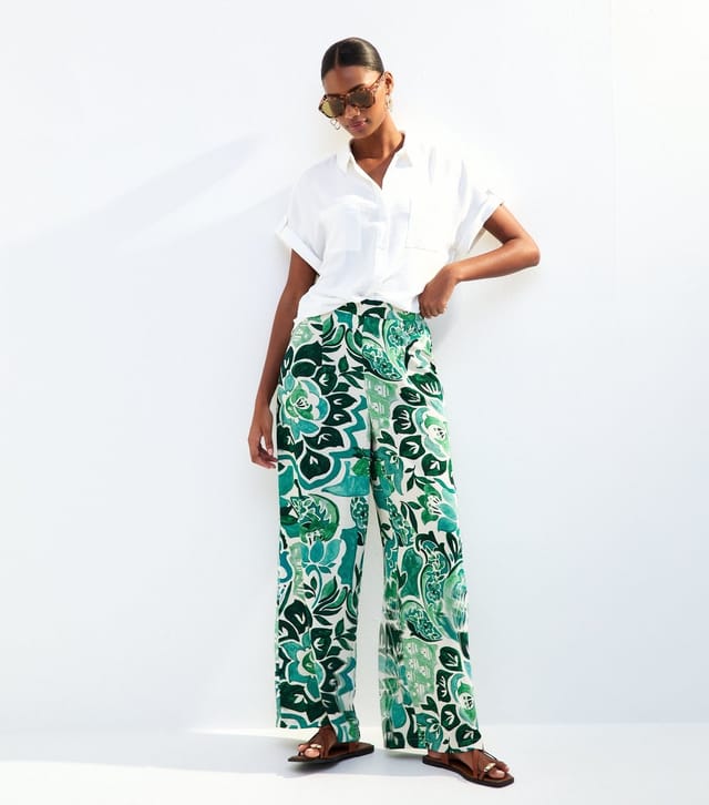 New Look Women's Green Paisley Print Wide Leg Trousers New Look - 2