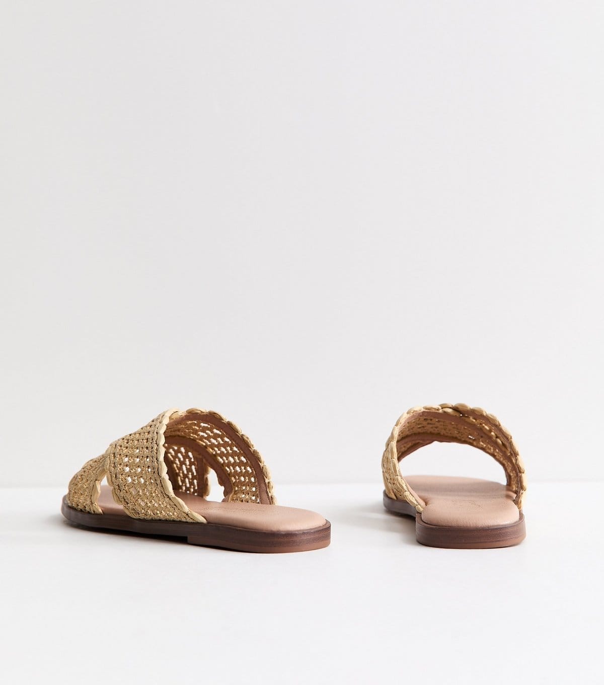 New Look Women's Wide Fit Off White Woven Raffia Look Flat Mules Vegan New Look - 4