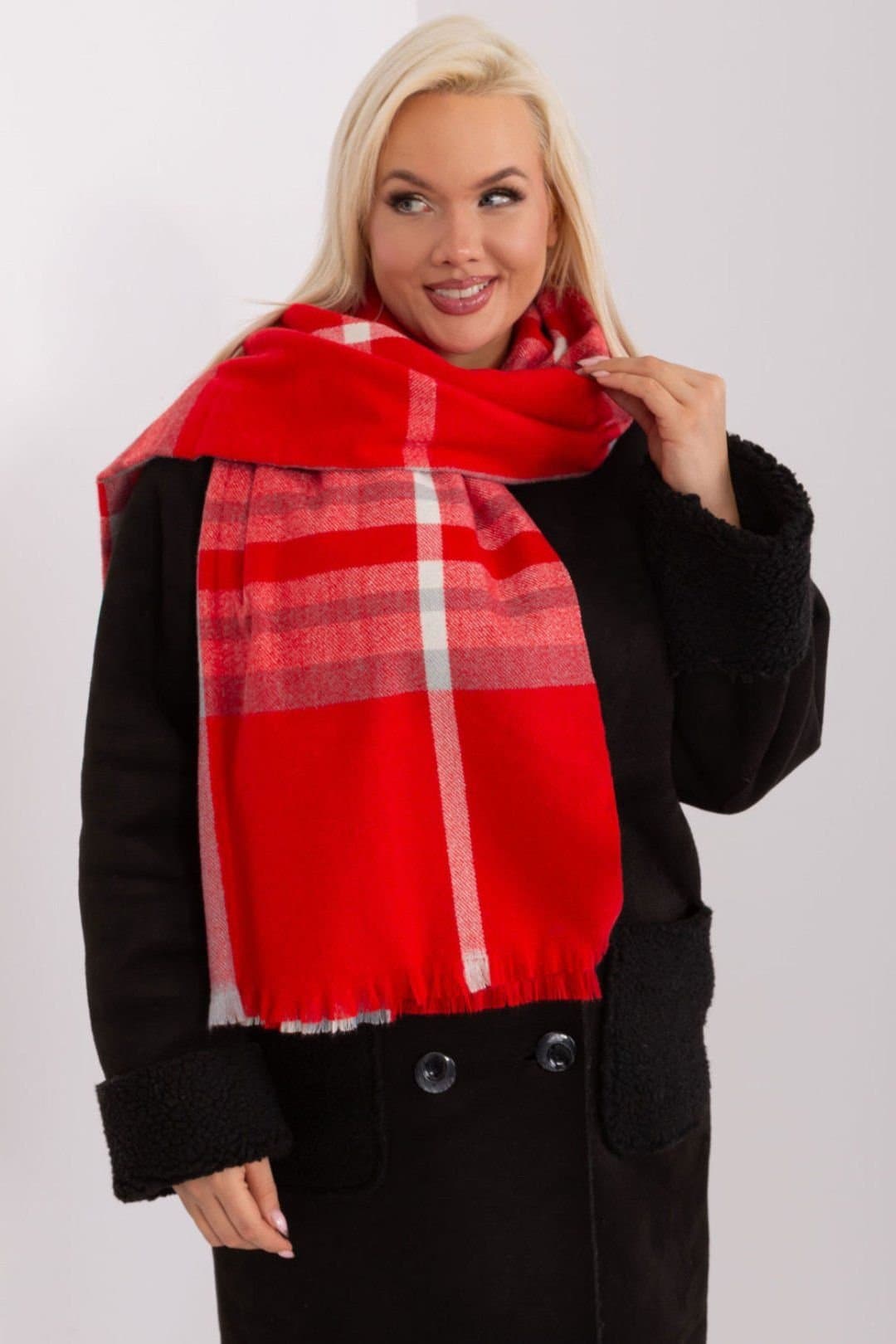 Love Lace Love Lace Women's Colorful Plaid Polyester Scarf Shawl for Fall Winter Wrap in Red