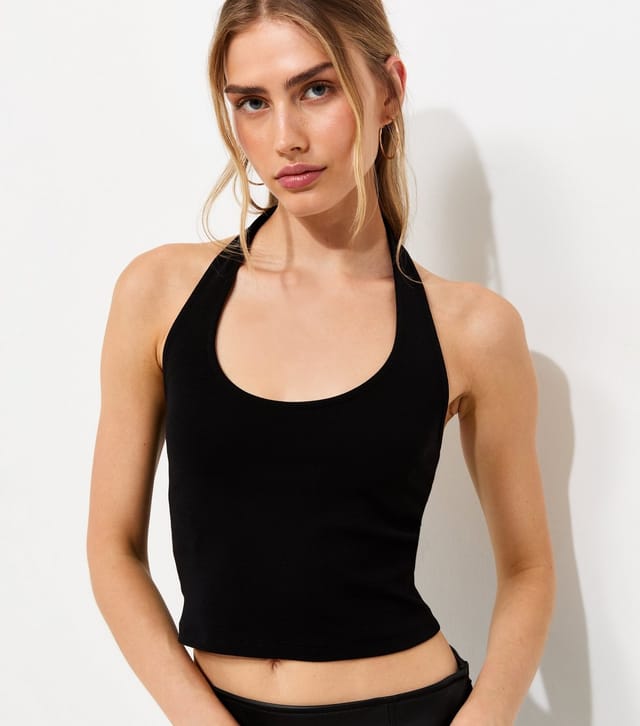 New Look Women's Black Cotton Rich Scoop Halter Neck Top New Look - 2