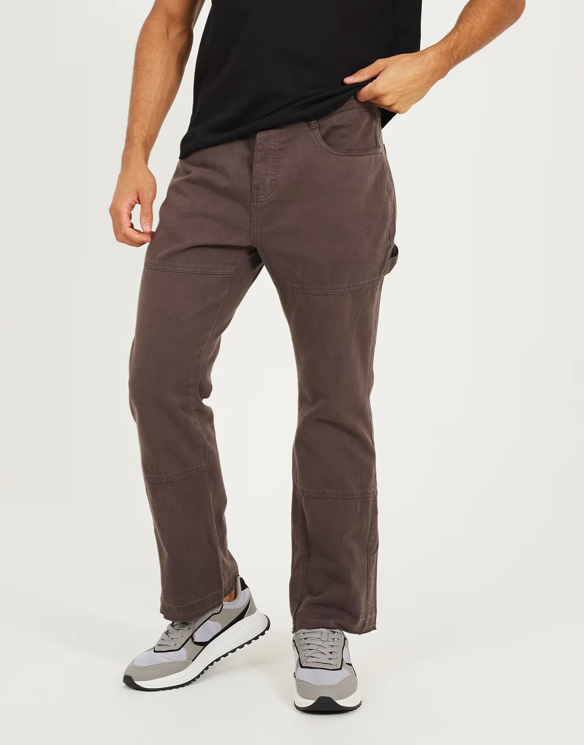 ASOS Brave Soul Cotton twill carpenter trousers with raw hem in dark grey