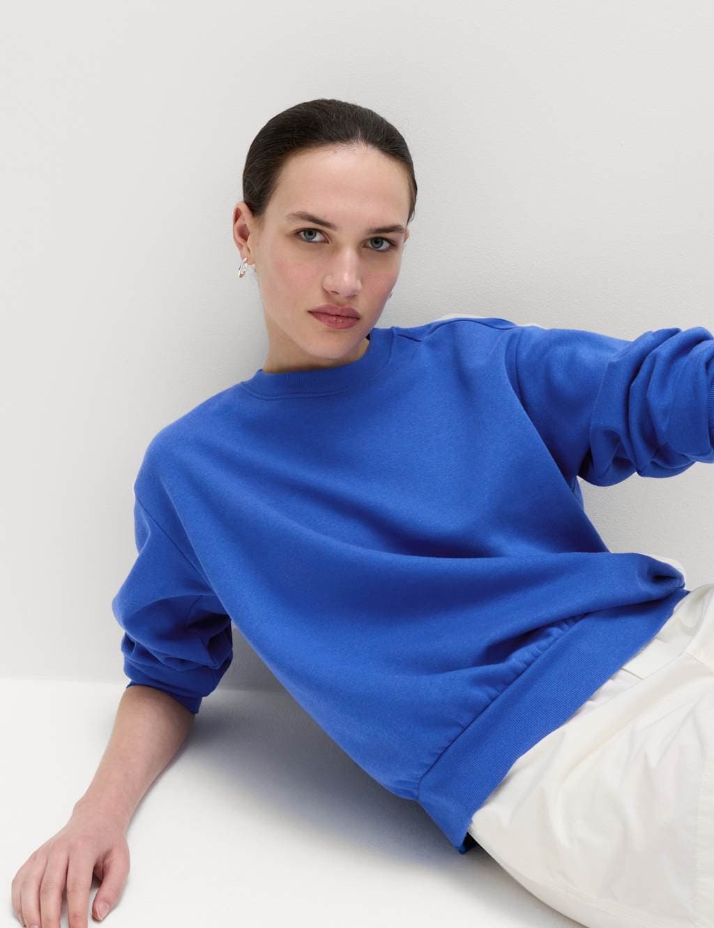 Marks & Spencer M&S Cobalt Cotton-Rich Crew Neck Sweatshirt