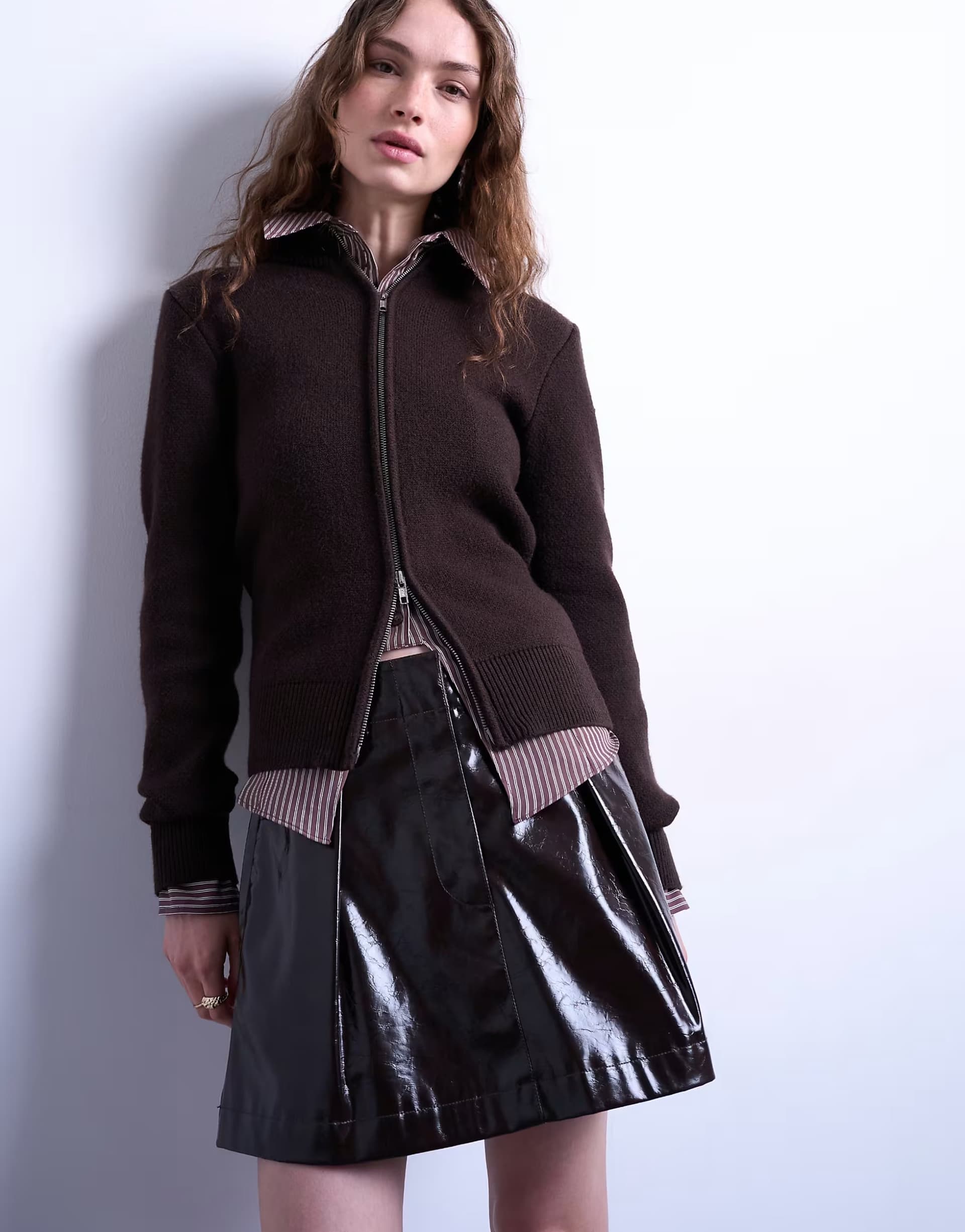 ASOS Topshop faux leather tailored mini skirt in coffee