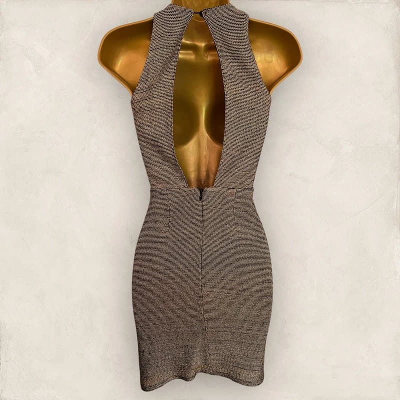 Topshop Topshop Womens Gold Knit Plunge Neckline Bodycon Dress Party Clubbing UK 10