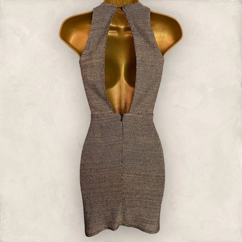 Topshop Gold Knit Plunge Neckline Bodycon Dress For Party