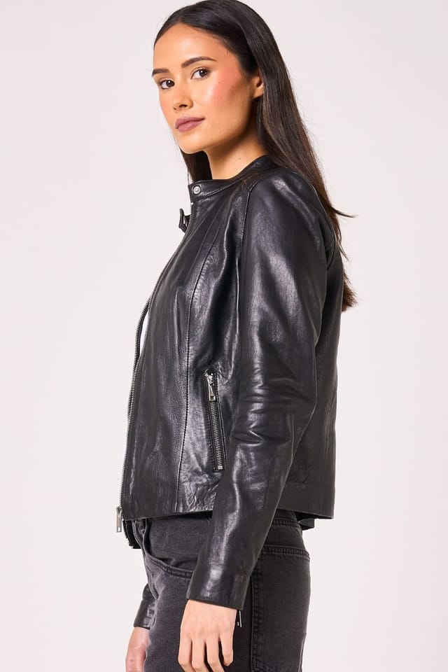 Barneys Originals Barneys Originals Women's Real Leather Racer Jacket in Black - 3