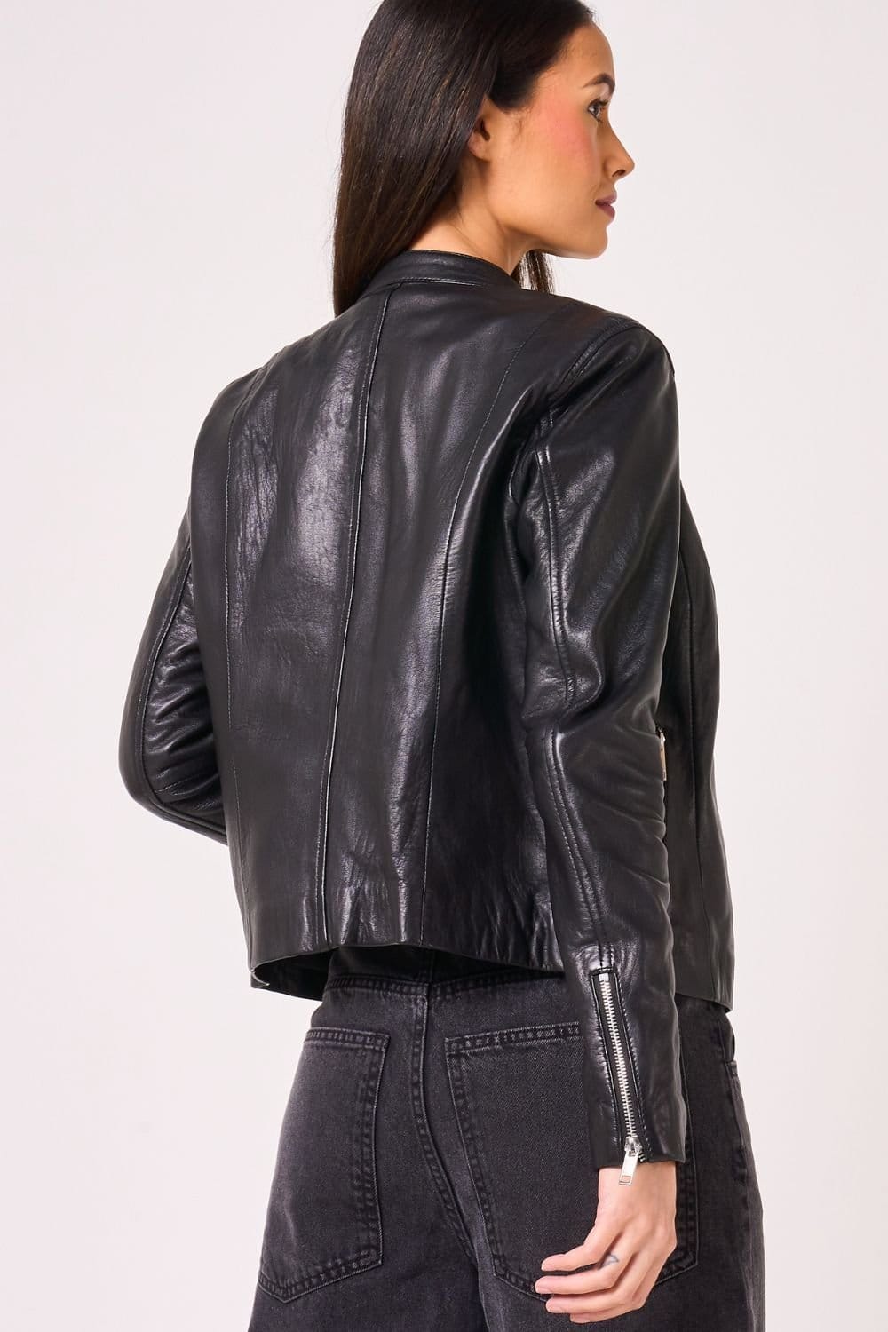 Barneys Originals Barneys Originals Women's Real Leather Racer Jacket in Black - 4