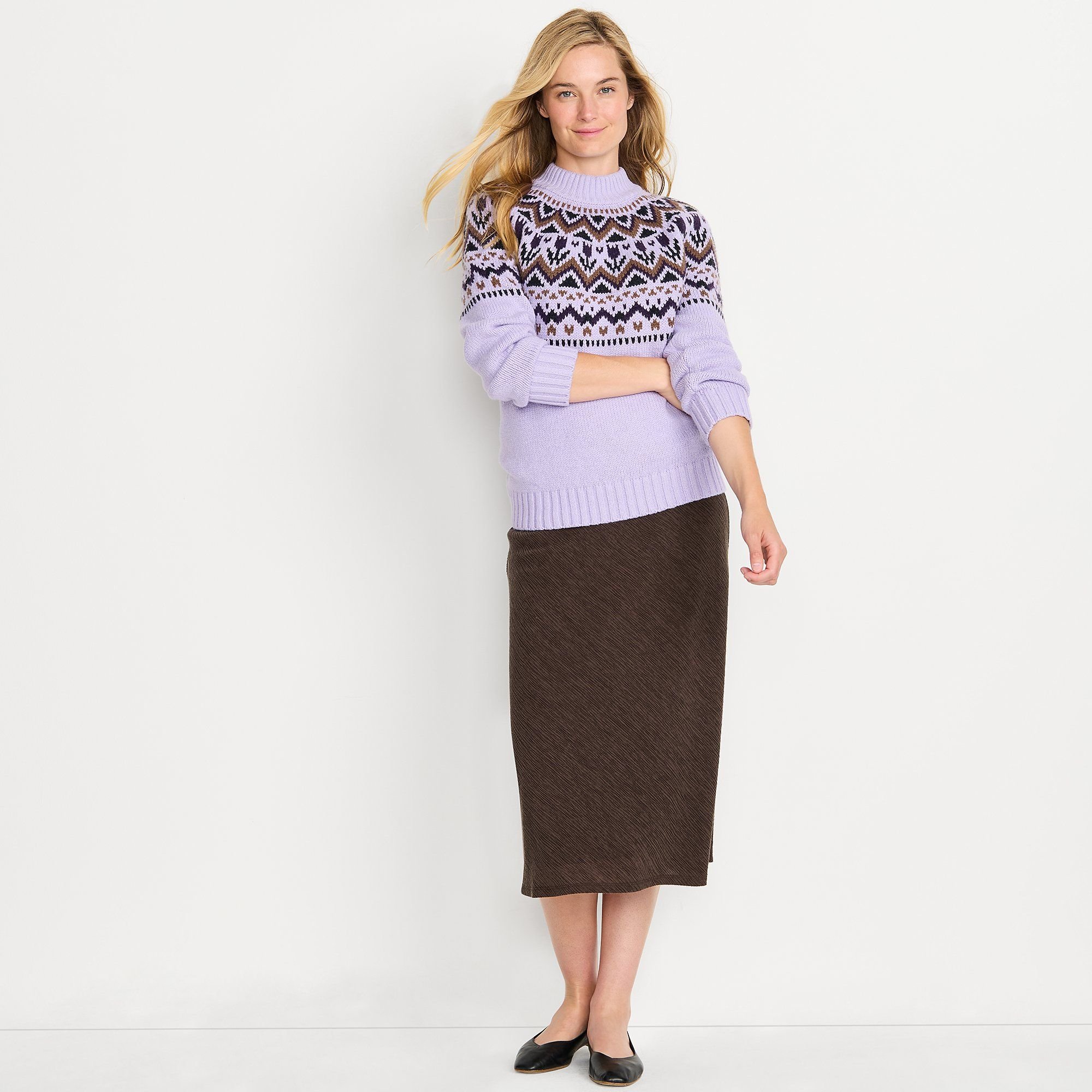 lands end Lands' End Women's Crinkle Bias Pull-on Midi Skirt in Dark Brown - 2