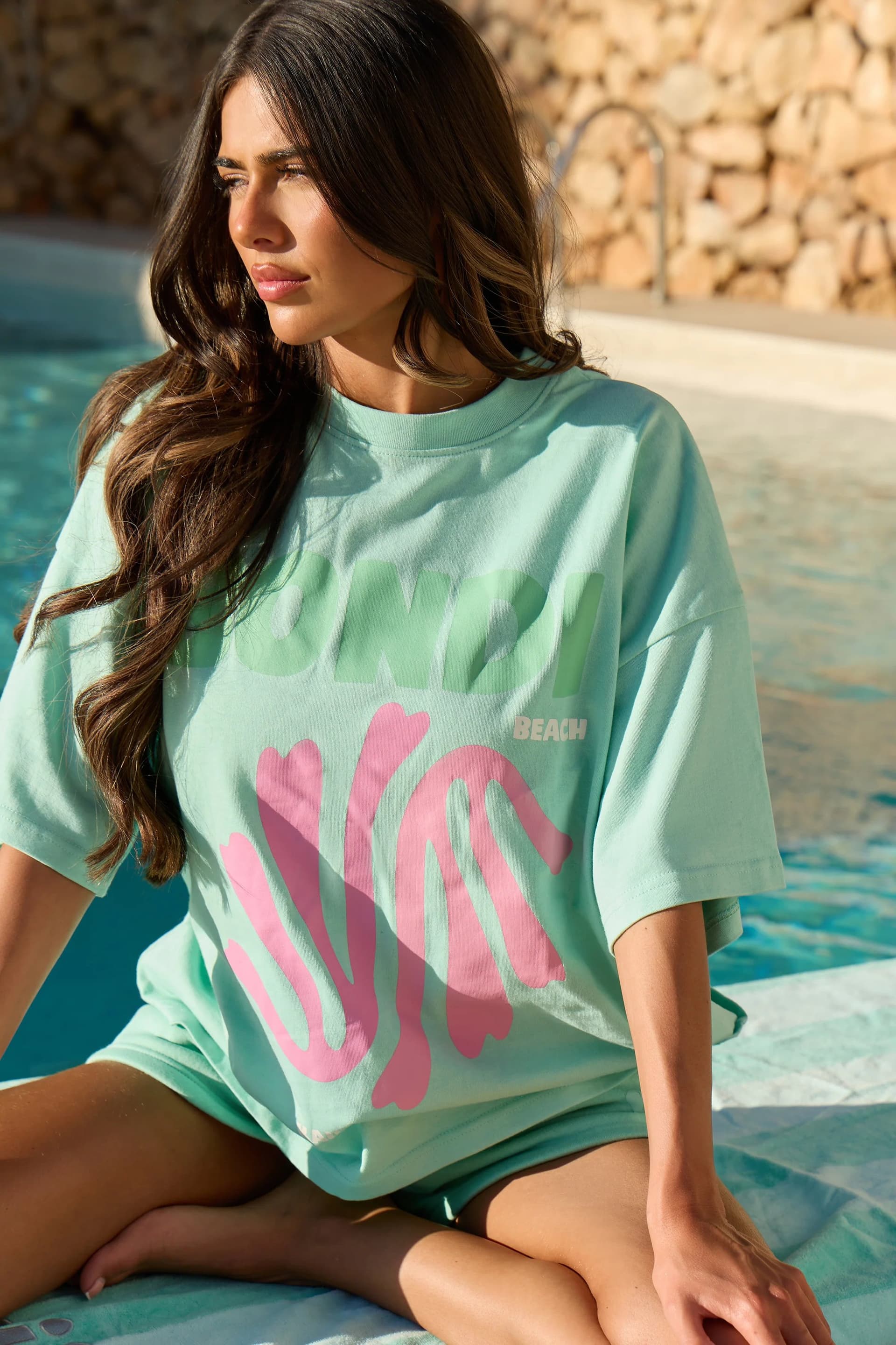 Kaiia Kaiia Bondi Graphic Oversized T-shirt Mojito Mint