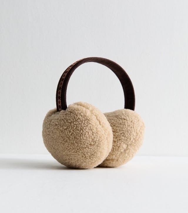 New Look Brown Embroidered Trim Borg Earmuff New Look - 2