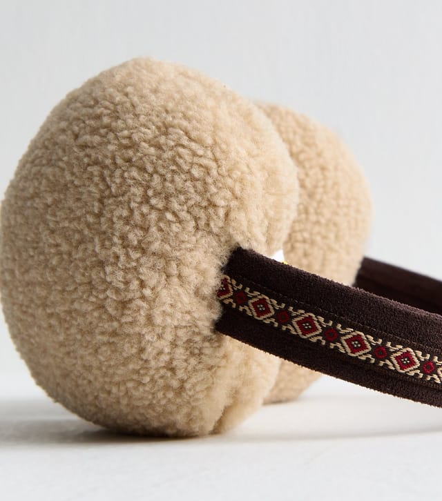 New Look Brown Embroidered Trim Borg Earmuff New Look - 3