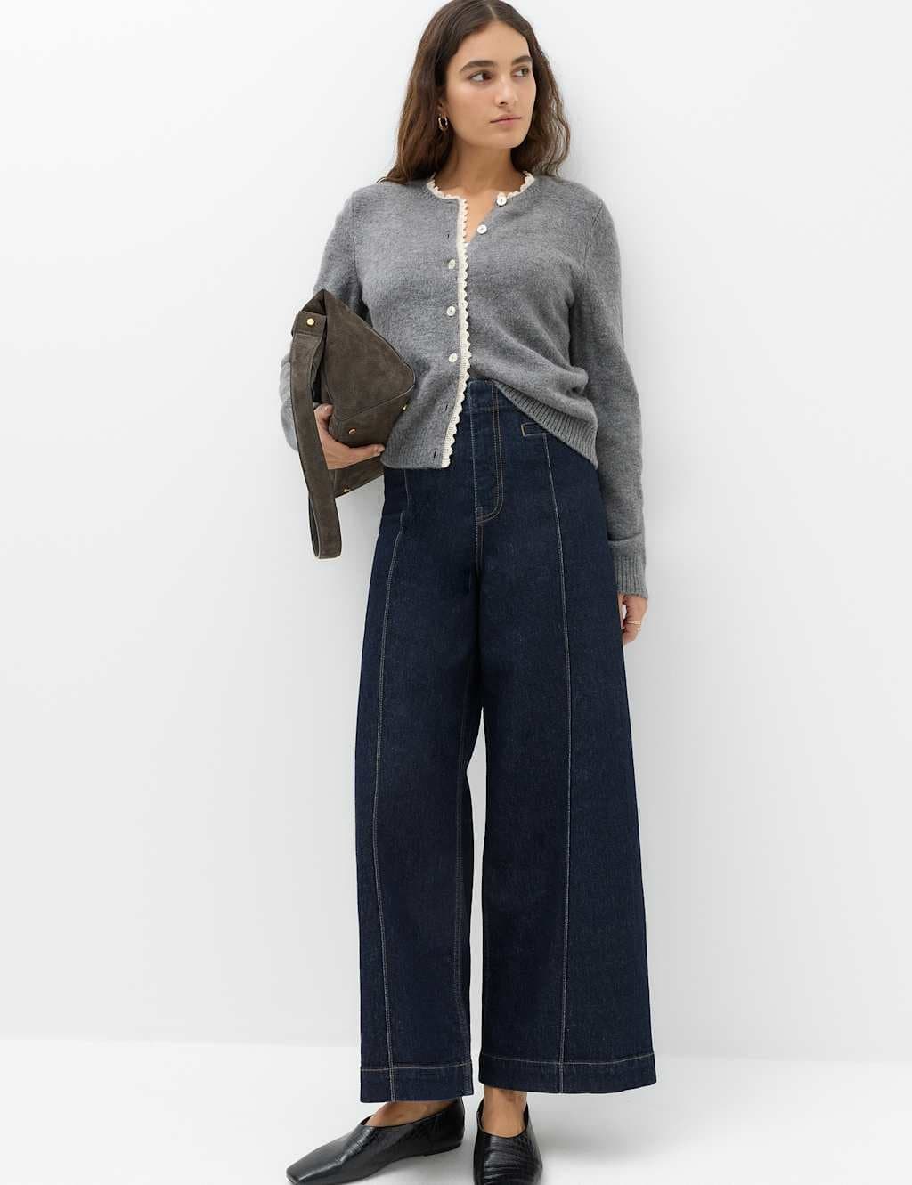 Marks & Spencer M&S High Waisted Pintuck Ankle Grazer Jeans Indigo Mix