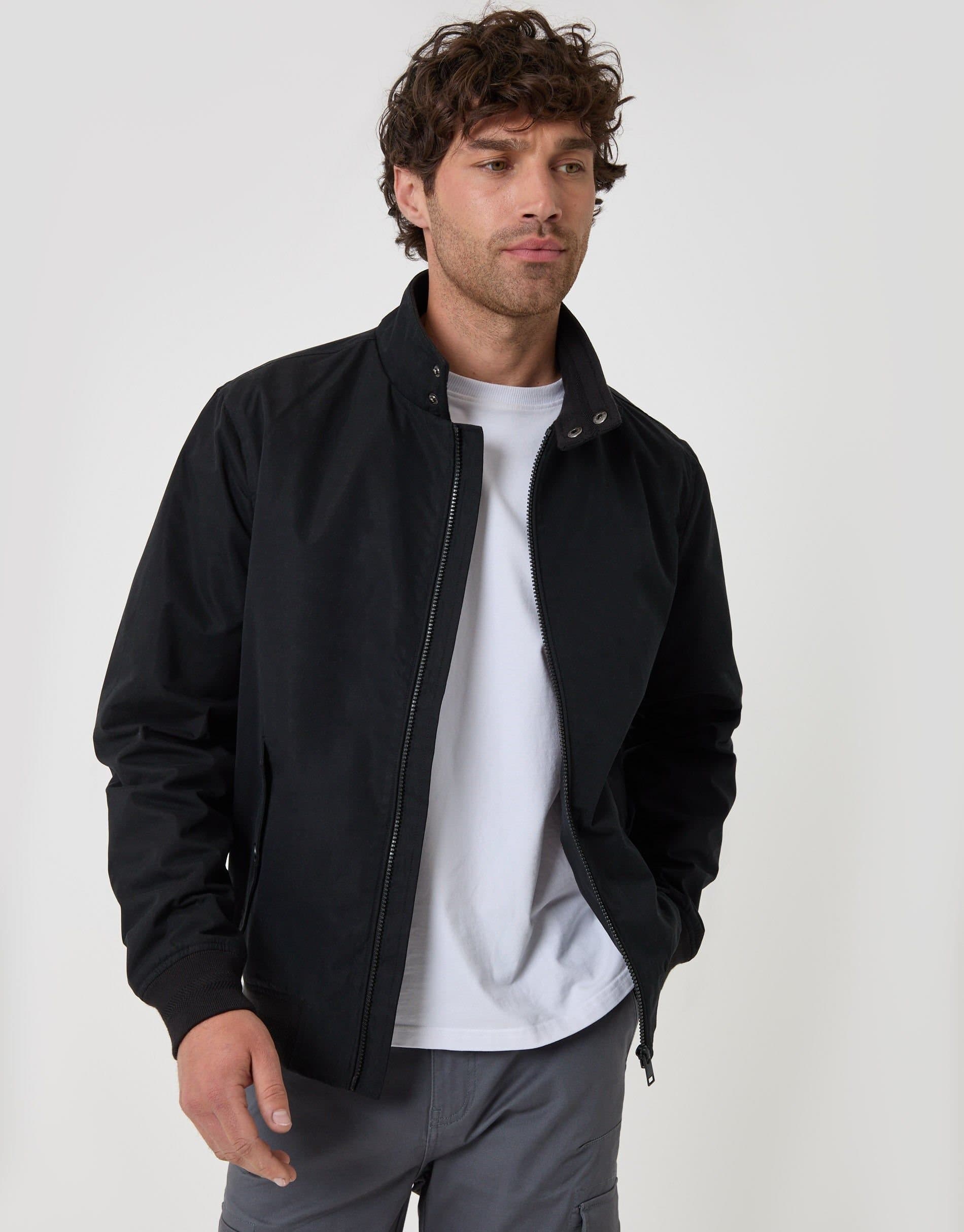 Threadbare threadbare Men's Showerproof Microfibre Harrington Jacket in Black