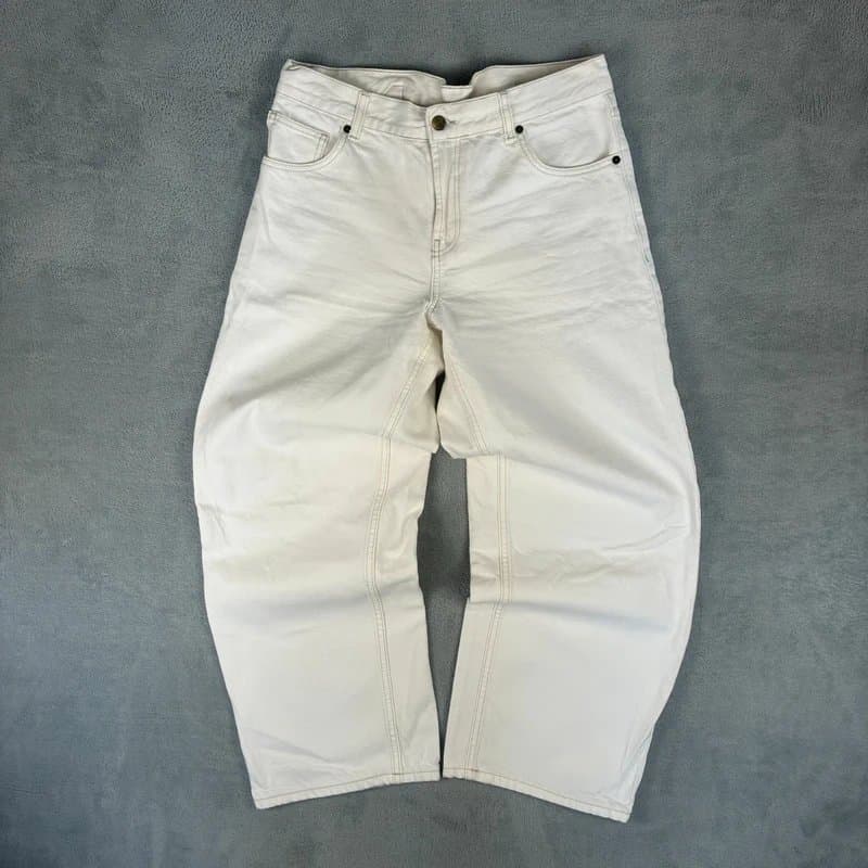 Topshop Asos Topshop White Cinch Adjustable Waist Low Rise Relaxed Jeans Size 30W 30L / UK 12