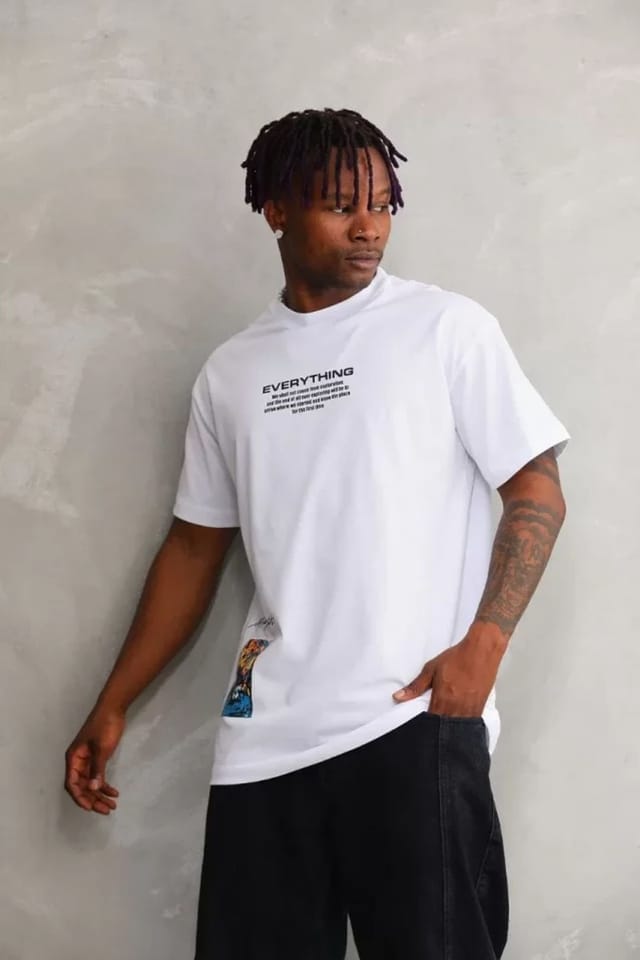 Janes Janes Men's Oversized Crew Neck T-Shirt with Back Print in White - 2