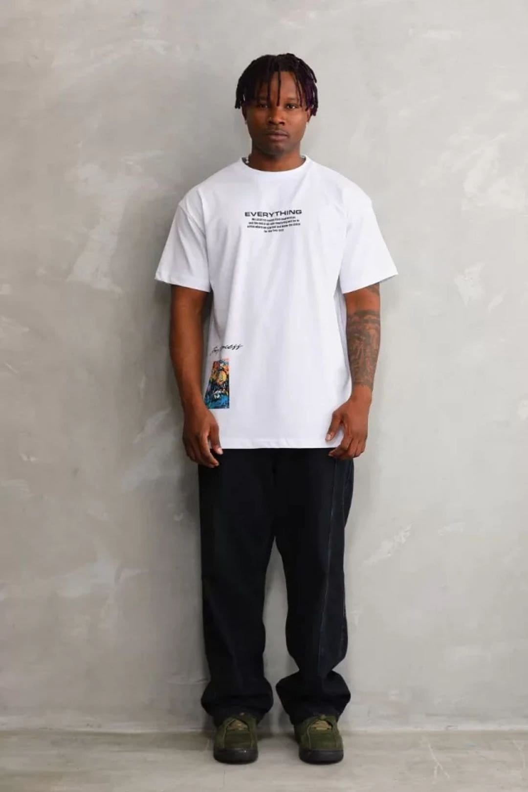 Janes Janes Men's Oversized Crew Neck T-Shirt with Back Print in White - 4