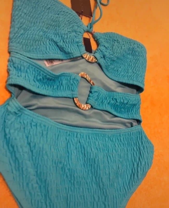 South Beach South Beach crinkle ring front cut out halter swimsuit in blue