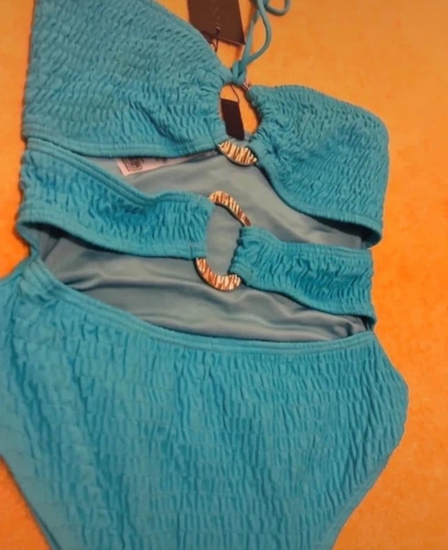 South Beach Blue Crinkle Halter Swimsuit