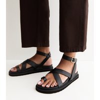 New Look Women's Black Faux Suede Toe Loop Chunky Flat Sandals Vegan New Look - 3