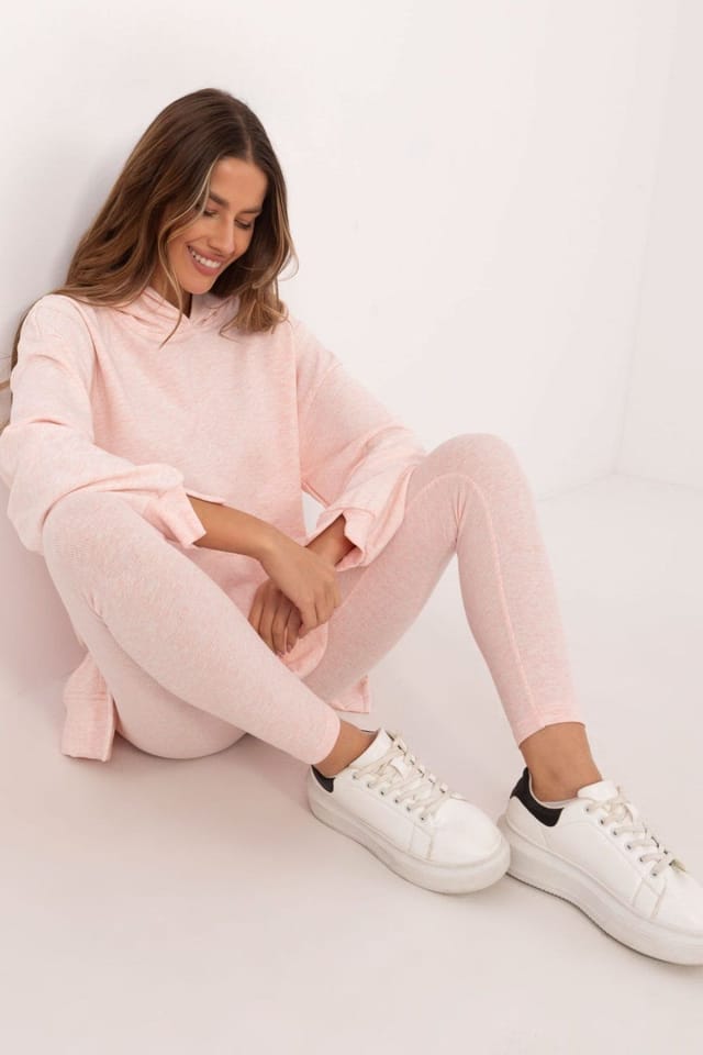 Love Lace Love Lace Women's Cotton Blend Hooded Sweatshirt Leggings Set in Pink - 2
