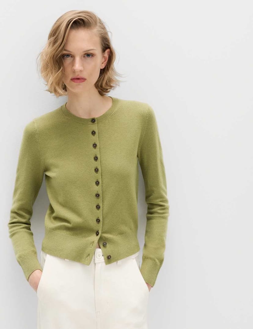 Marks & Spencer M&S Air-Yarn Crew Neck Short Cardigan Sage - 1